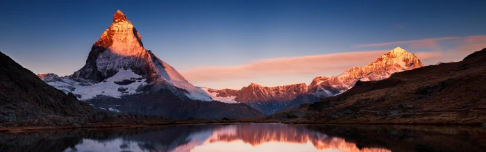Matterhorn lake snow landscape nature dual monitors sunset 78 widescreen dualmonitor dualscreen 2k 4k