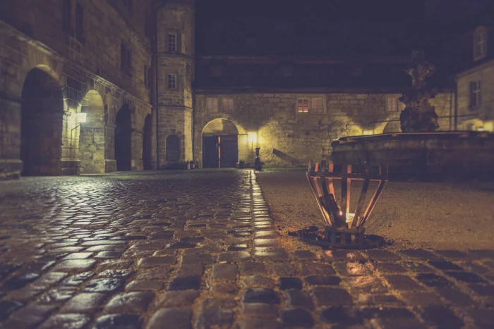 Brown Outdoor Lamp Beside Gray Stone Pavement during Nighttime 2k 4k 5k