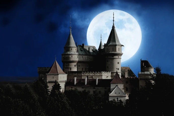 castle mood full moon night mystical 2k 4k
