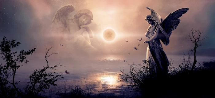 fantasy angel light nature lake water landscape mystical 2k 4k 5k