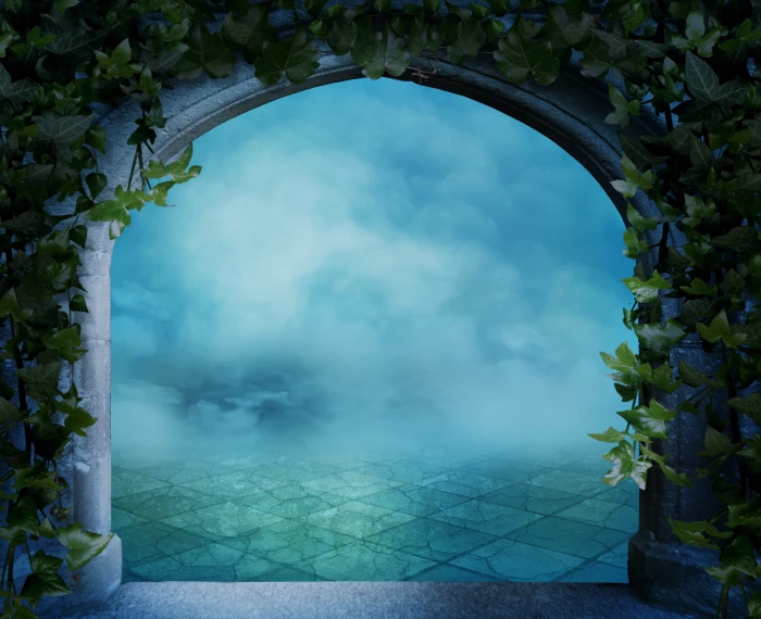 fantasy background image arch climber plant gothic fog 2k 4k