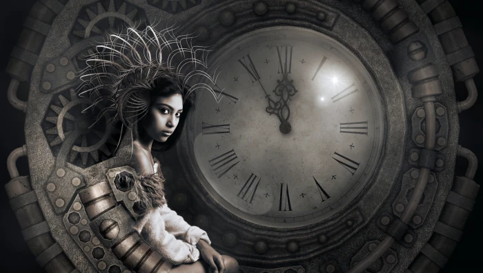 fantasy clock woman surreal light mysterious mood girl 2k 4k 5k