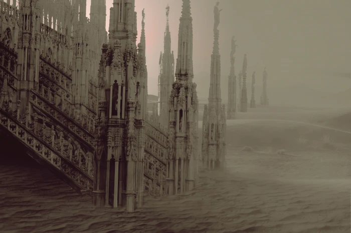 fantasy gothic dessert landscape misty fog deserted mystical 2k 4k 5k