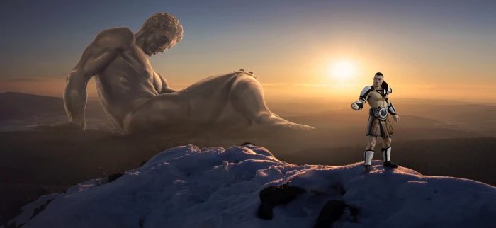 game application wallpaper fantasy giant man figure sun 2k 4k 5k