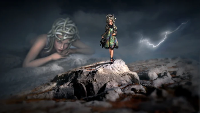 Medusa wallpaper fantasy girl daughter landscape rock stones 2k 4k 5k