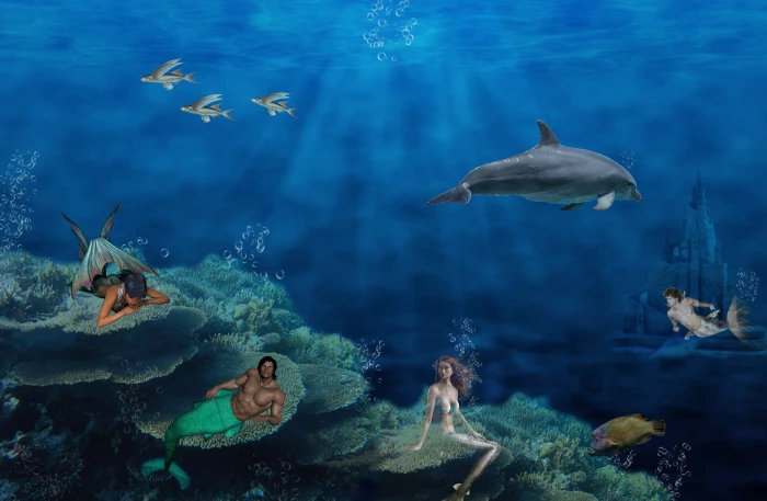 mermaids and merman painting Fantasy Mystical Siren Swim 2k 4k 5k