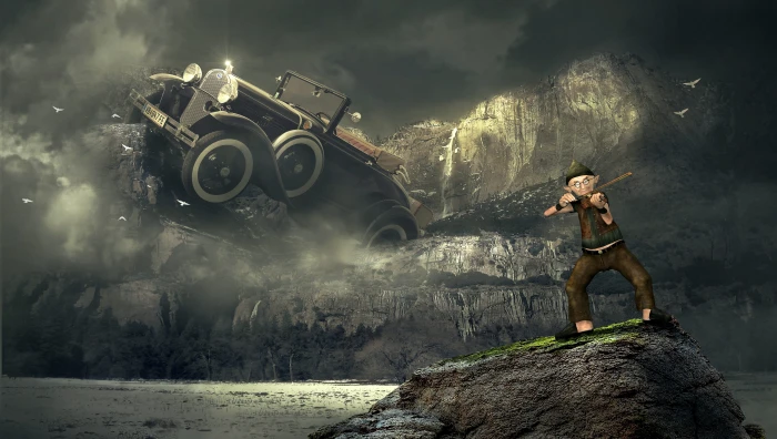 photo of person standing near mountain fantasy mountains oldtimer 2k 4k 5k