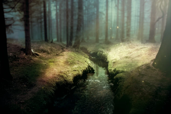 river between trees at daytime background image fantasy forest 2k 4k 5k