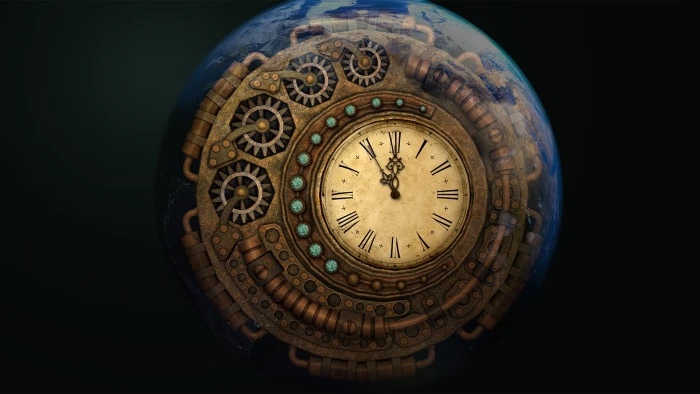 round brown wooden clock time moondial machine moon 2k