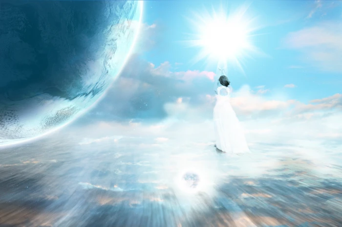 woman walking to the light ascension celestial planet heaven 2k 4k 5k