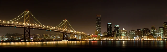 Brooklyn Bridge city lights night reflection multiple display widescreen dualmonitor dualscreen 2k 4k