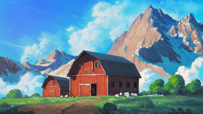 Distant Barn painting art 2k