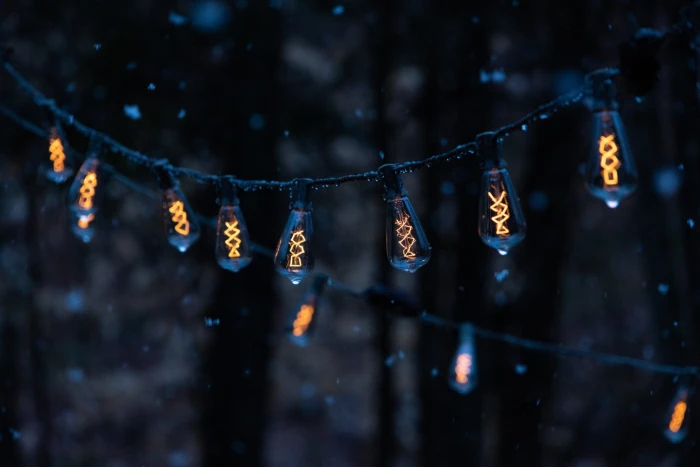 Backyard lights as a snow storm settles 2k