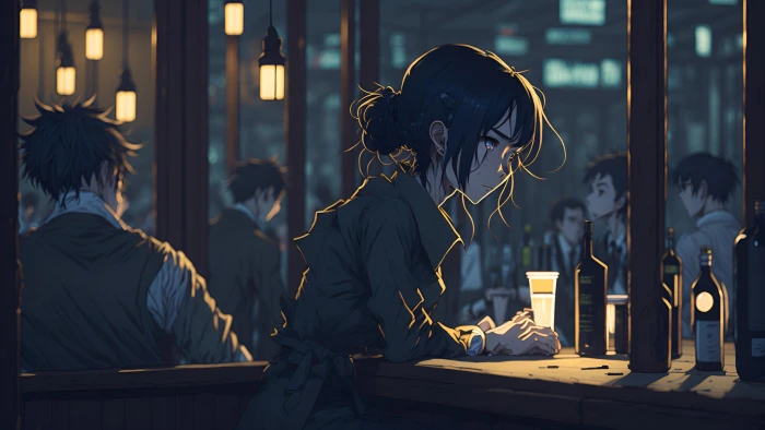 Anime girl in bar 2k 4k