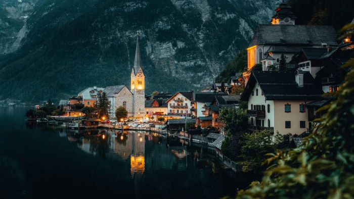 Lake Mountain Hallstatt Austria 2k 4k