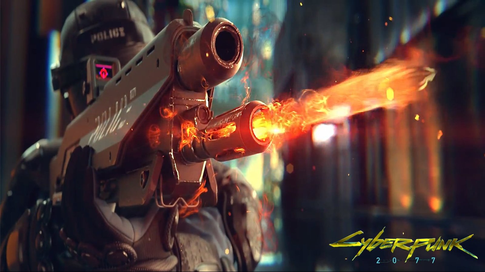 Cyber Pink game poster weapons fire the police