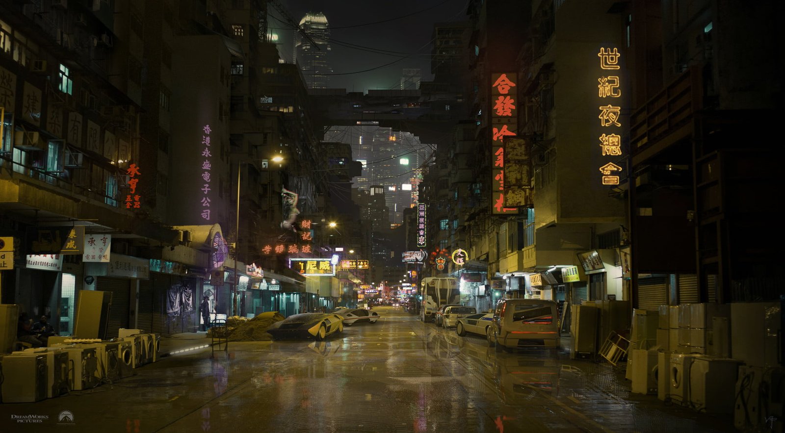 black concrete buildings science fiction cyberpunk digital art