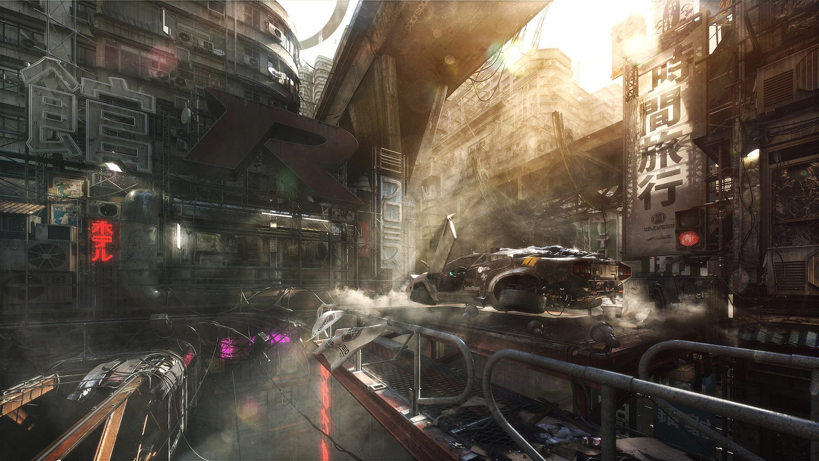 digital art fantasy cyberpunk science fiction DMC DeLorean 2k