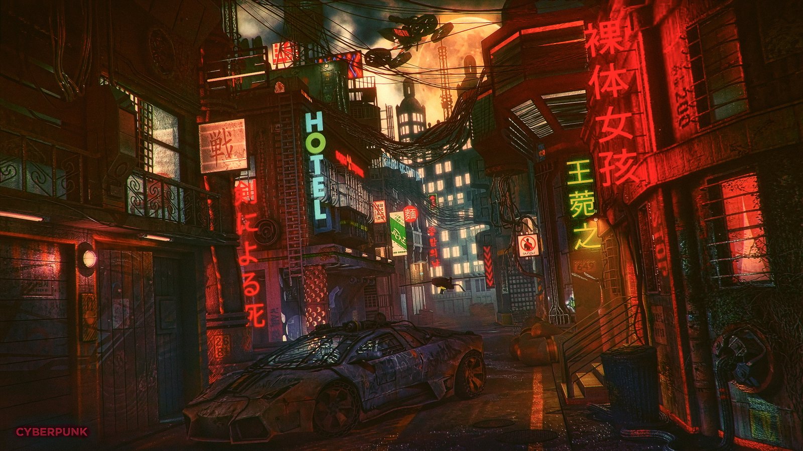 night artwork futuristic city cyberpunk science fiction 2k