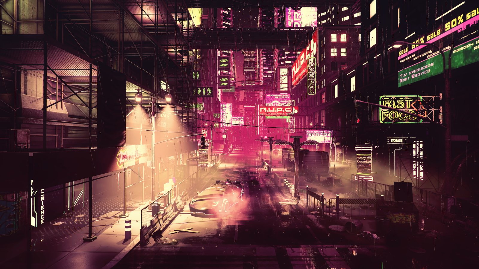 night artwork futuristic city cyberpunk science fiction 2k