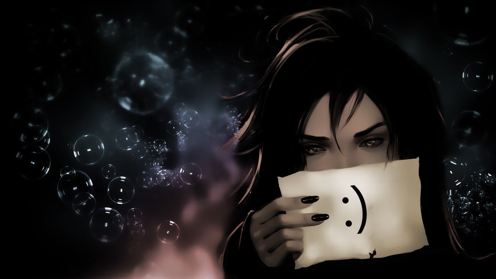 sad cyber nails pattern smoky eyes bubbles gloomy post it notes