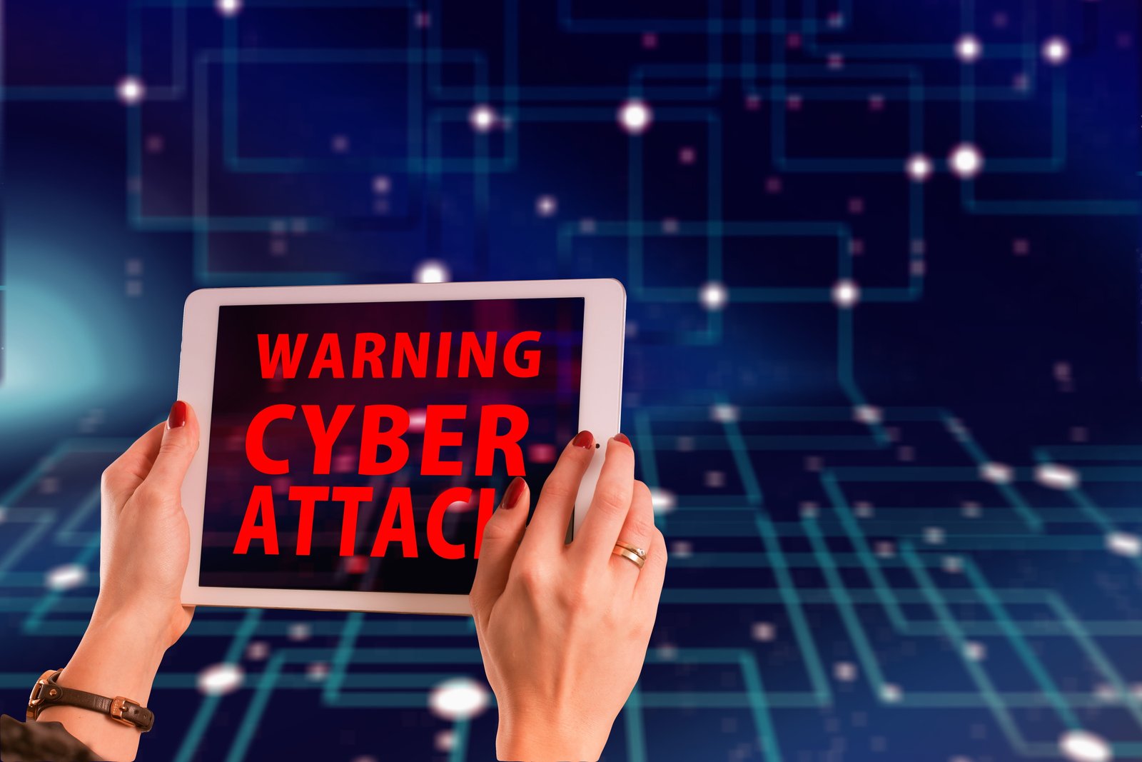 silver iPad displaying warning cyber attack encryption smartphone 2k 4k 5k