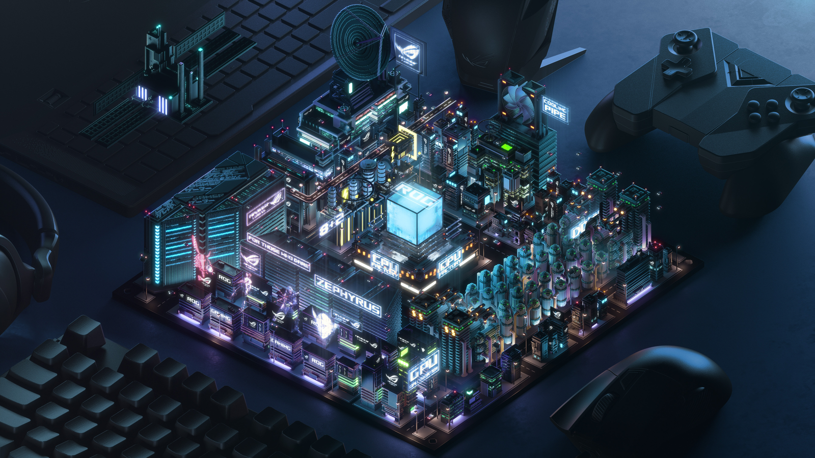 Mainboard as a Neon City ROG Zephyrus made by ASUS 2k