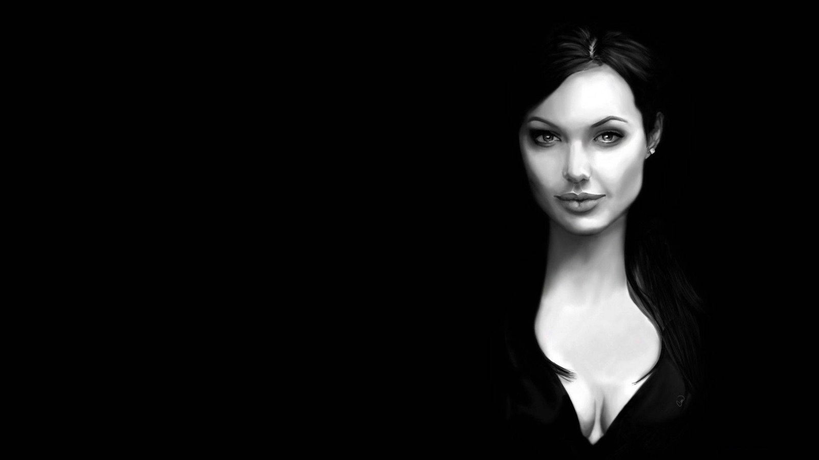 angelina jolie black and white digital art actress hollywood
