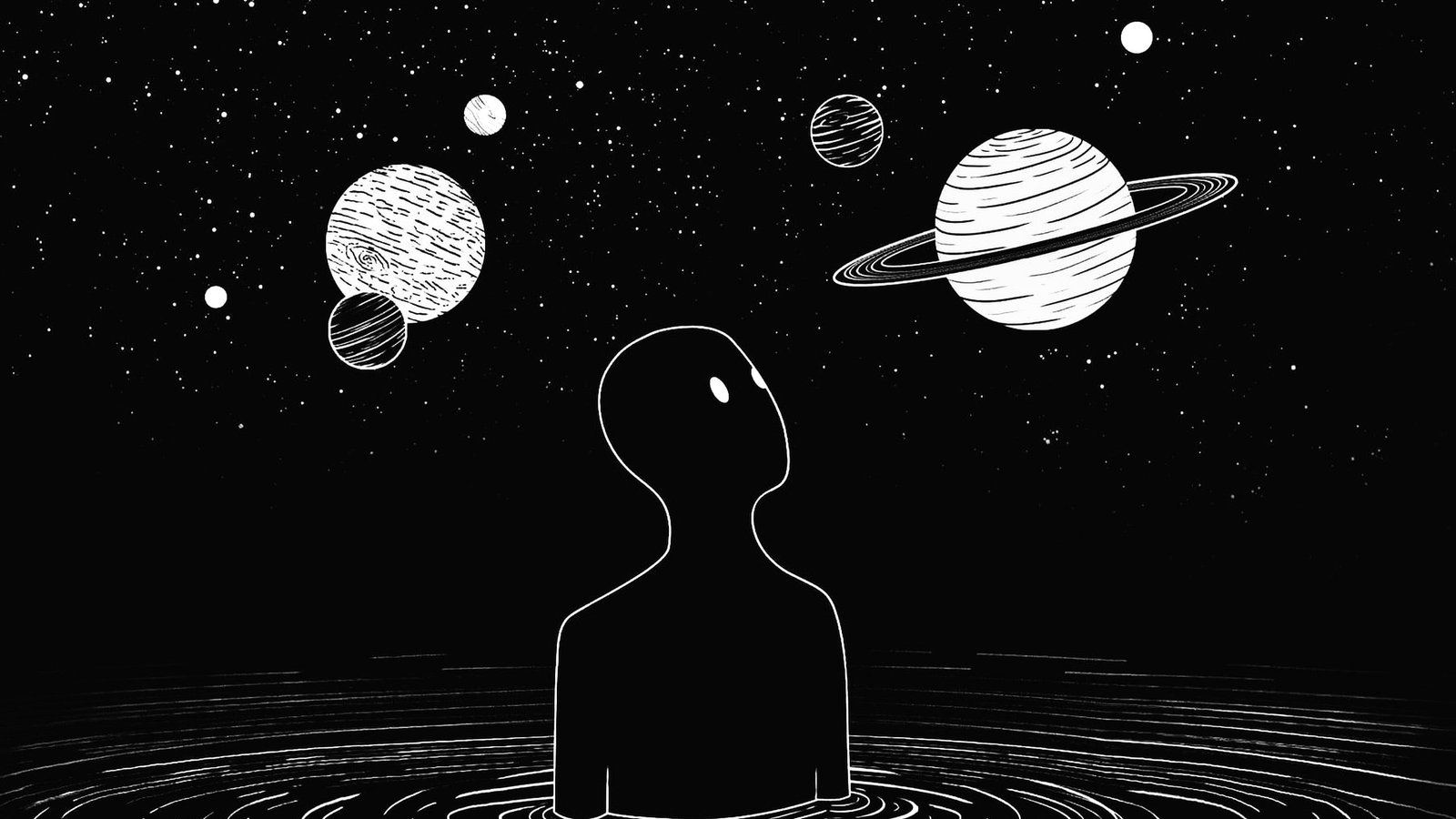 abstract black white Solar System space planet 2k