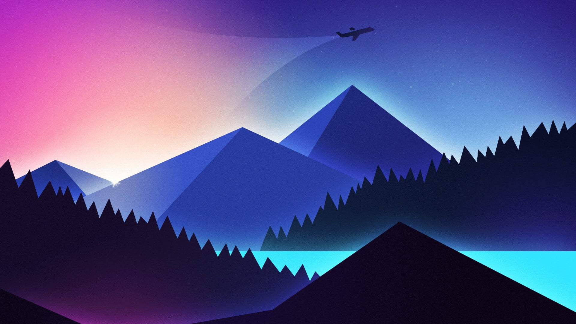 abstract mountain airplane pink minimalistic minimalism