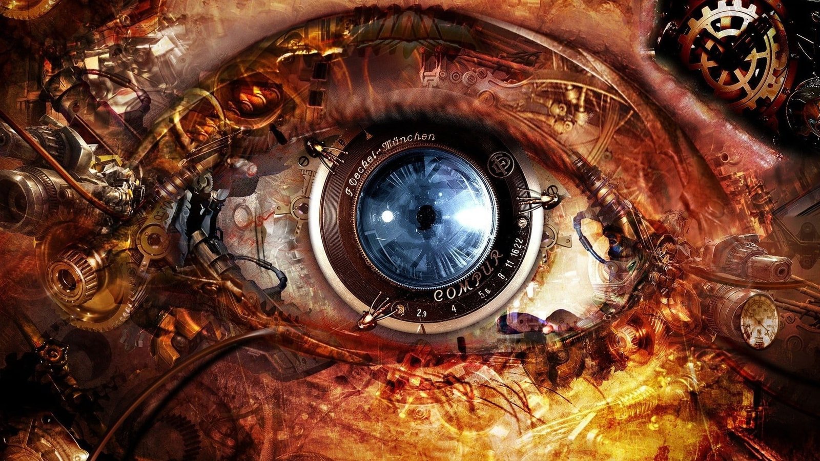 blue and black eye ball illustration steampunk artwork