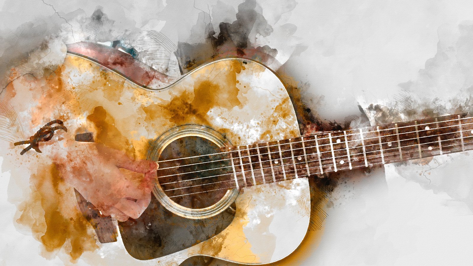 guitar playing acoustic watercolor painting art 2k