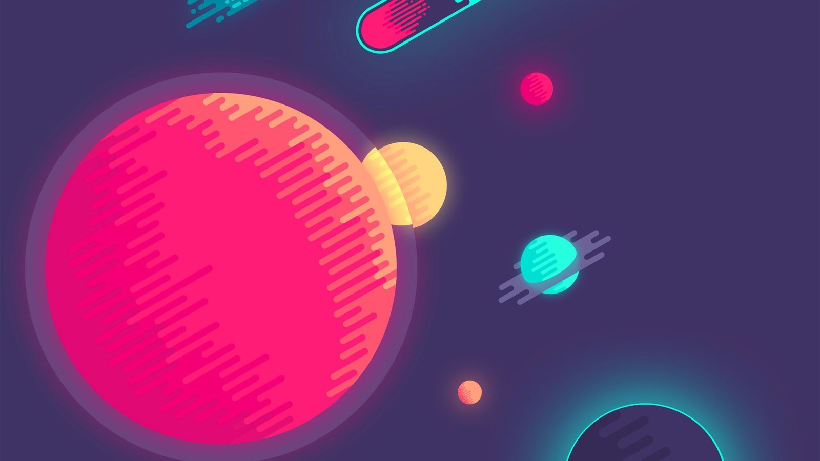 space light circle planet magenta neon sky graphics 2k