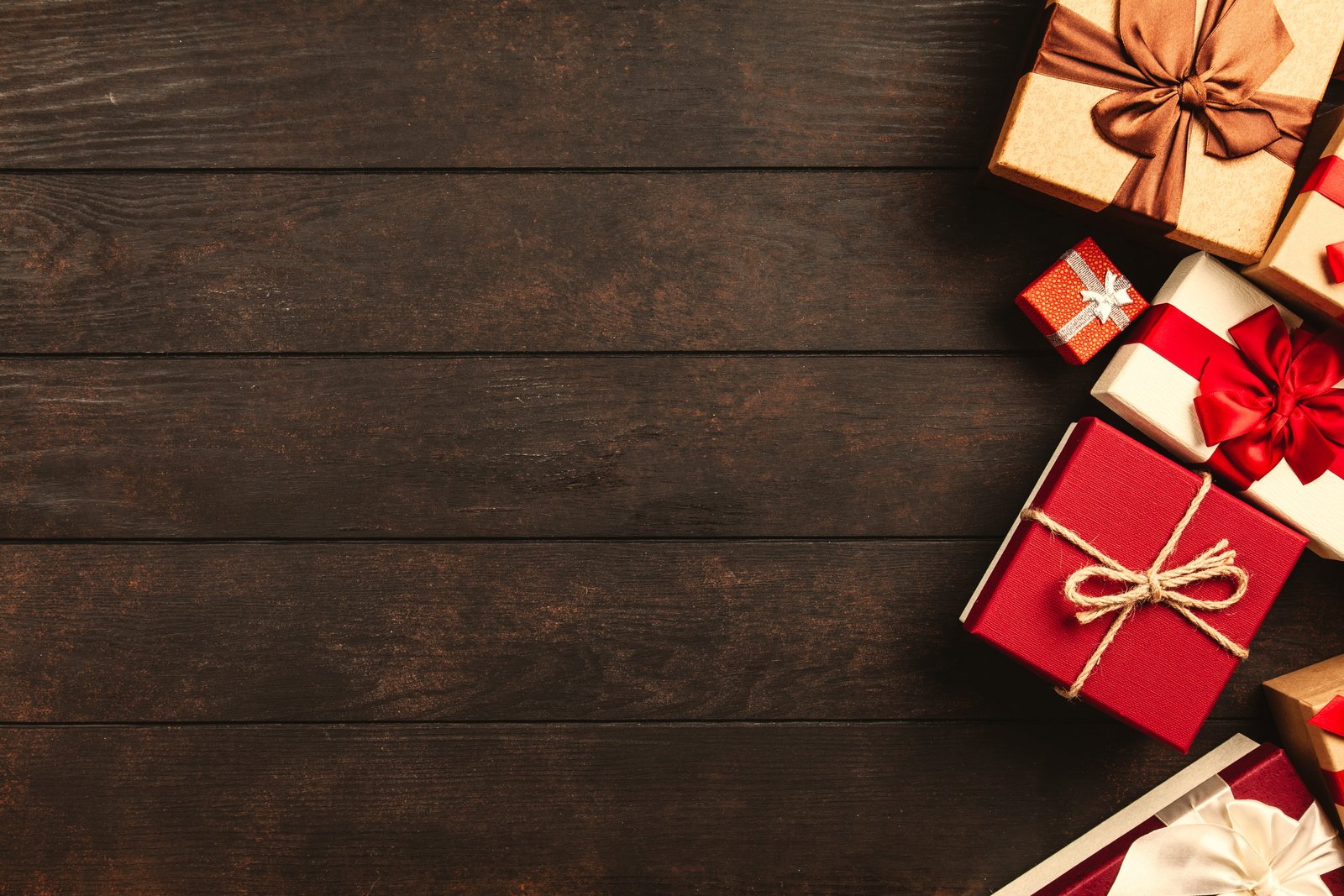 Red White and Brown Gift Boxes background celebration christmas 2k 4k 5k
