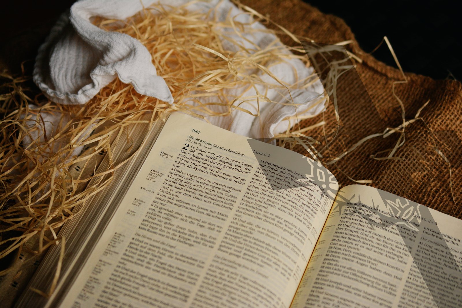 beige printed book on brown textile bible christmas story luke 2 2k 4k 5k