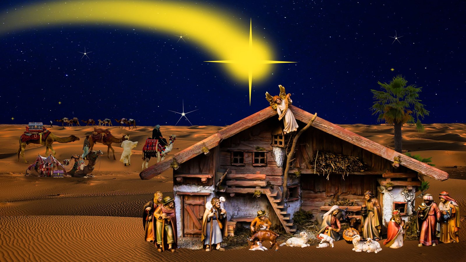 manger christmas night nativity scene jesus christian 2k 4k 5k