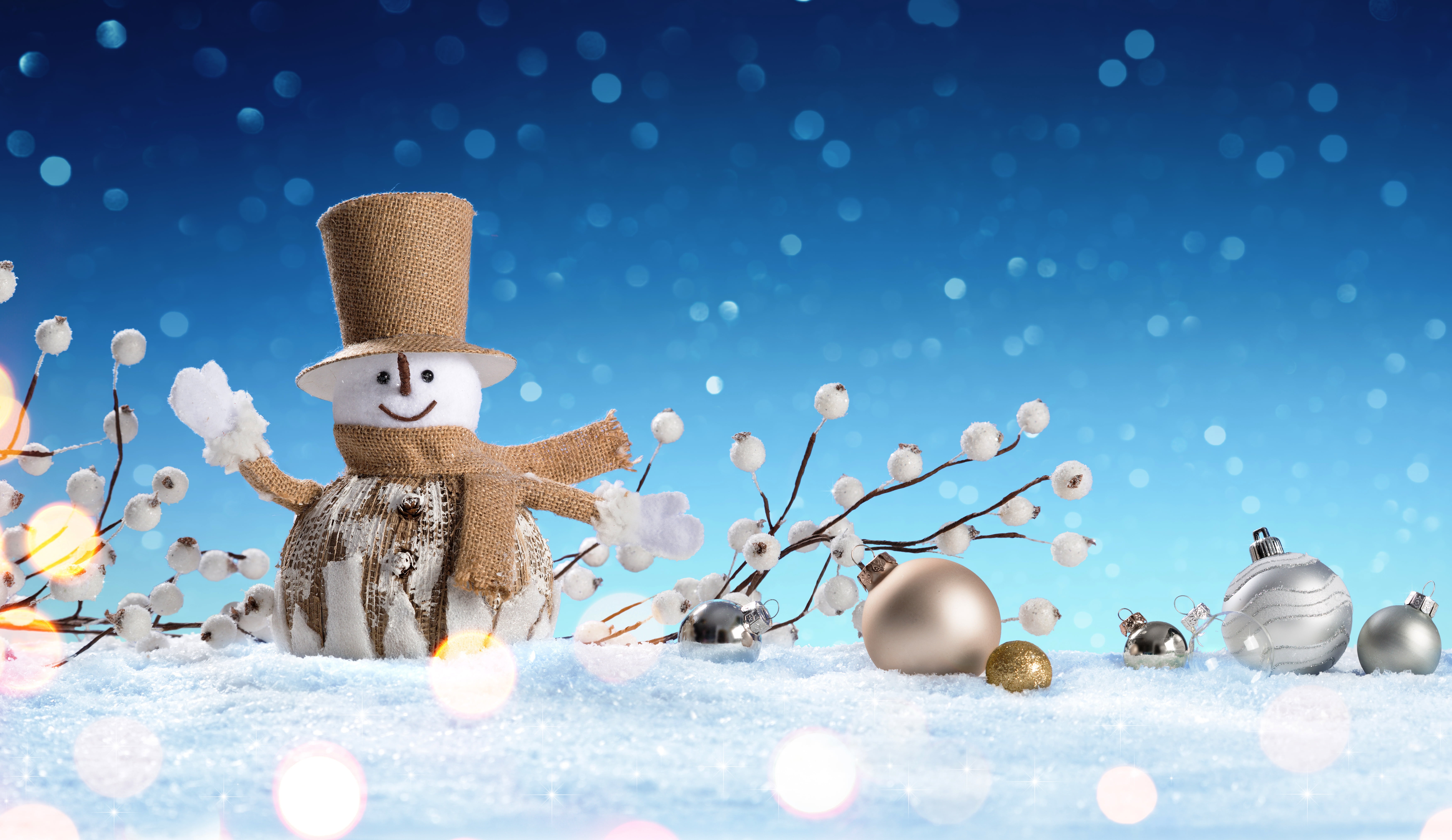 snowman digital wallpaper winter snowflakes New Year Christmas 2k 4k 5k
