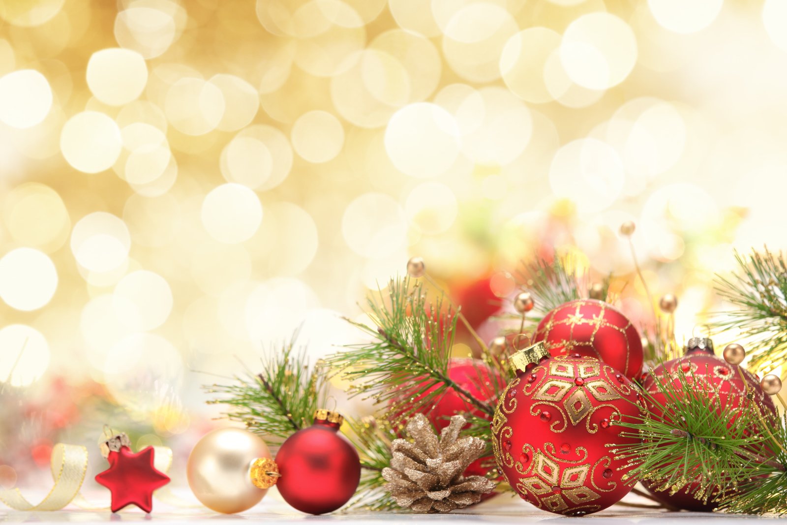 red and gold colored baubles balls decoration holiday New Year 2k 4k 5k