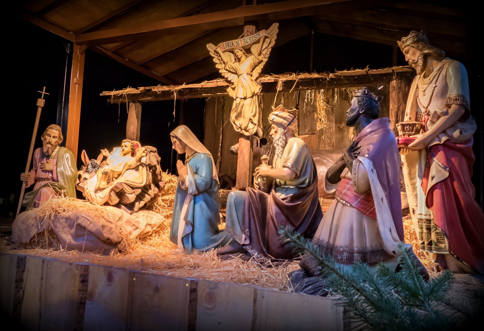 The Birth of Jesus Christ nativity scene Crib Father Christmas 2k 4k