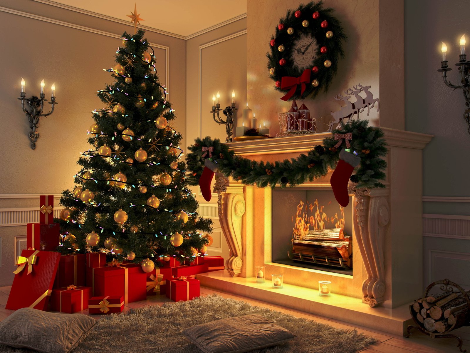 decoration toys tree New Year Christmas fireplace design 2k