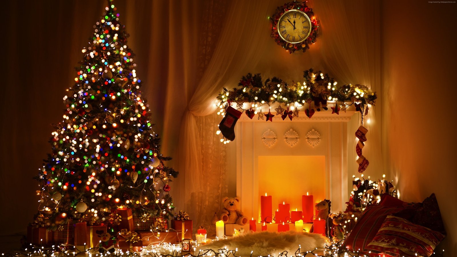 toys fir tree decorations Christmas New Year fireplace 2k