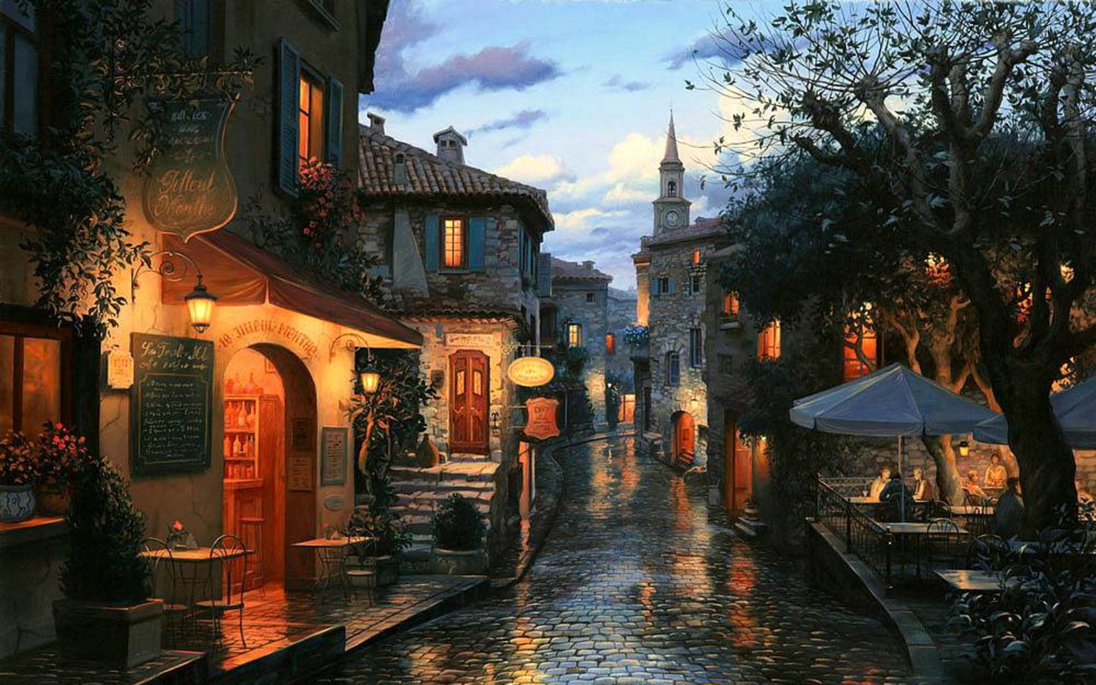 green leafed tree street watch home the evening bar cafe 2k