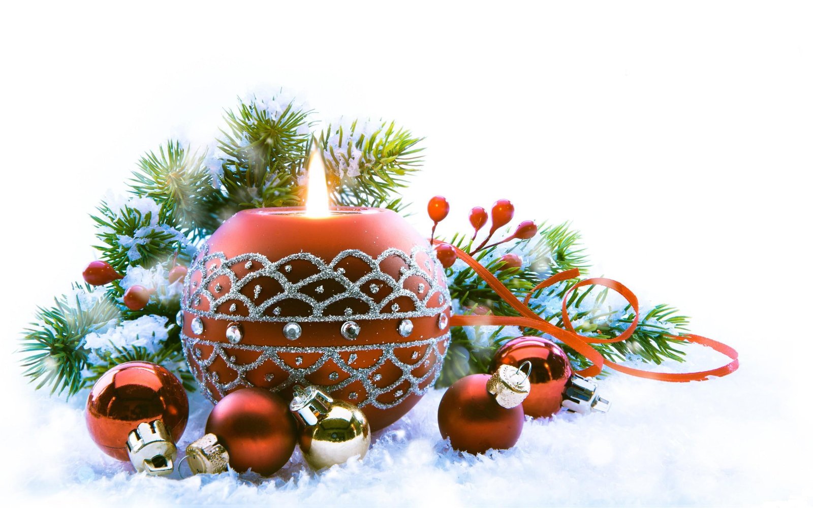 new year christmas candle fire needles decorations snow holiday 2k