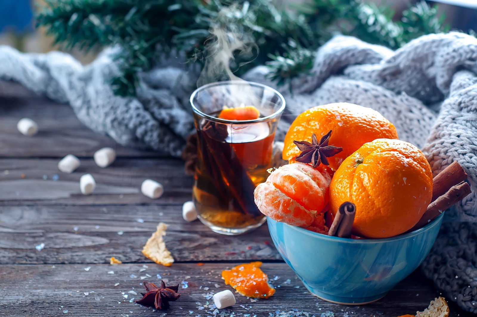 two orange fruits comfort heat tea scarf New Year Christmas 2k