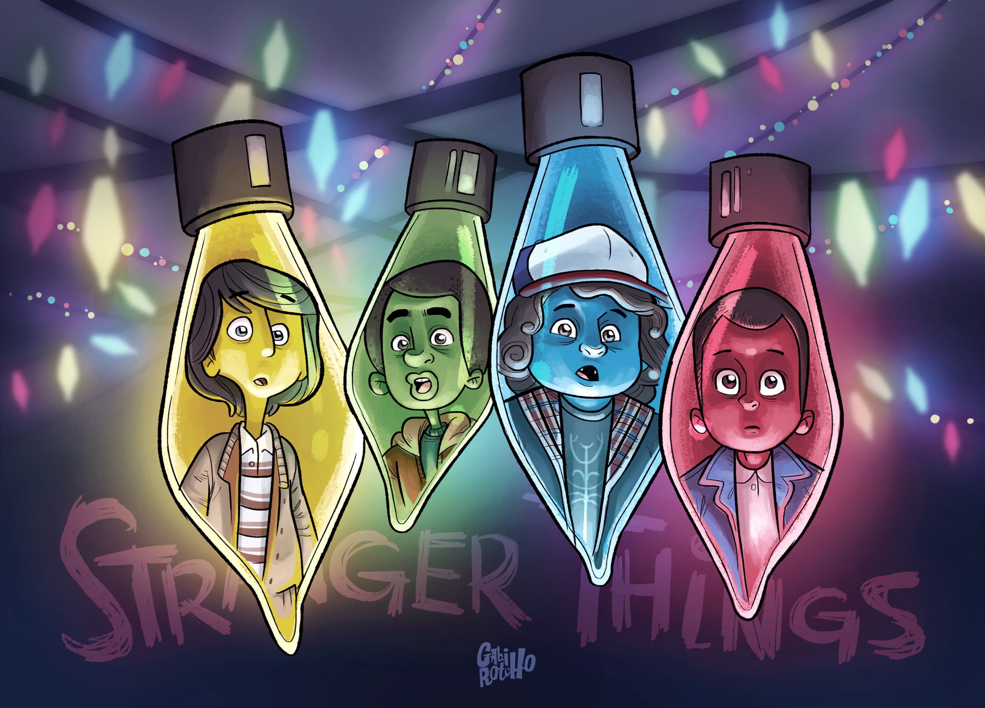 Gabirotcho digital art Stranger Things fan christmas lights