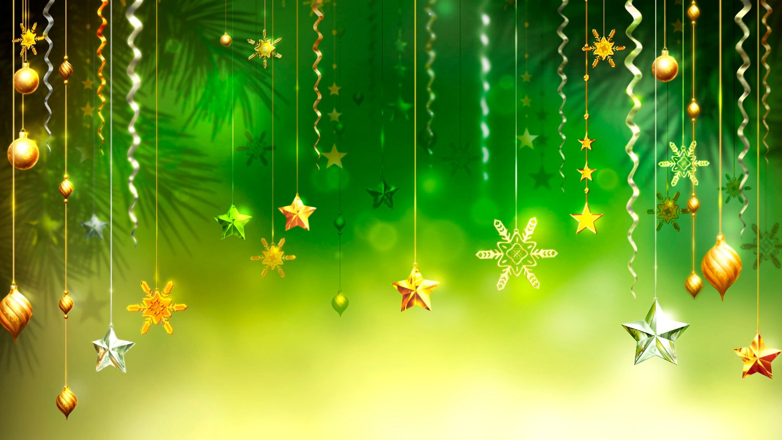Christmas Green Background Stars Snowflakes Decorative Ornaments Pictures Wallpapers For Desktop Laptop And Tablet 2k