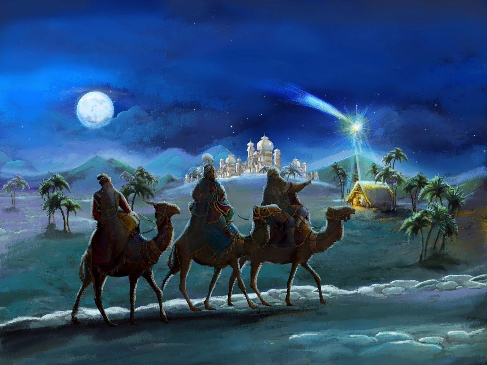 Holiday Christmas Camel Desert Moon Night Palace Star
