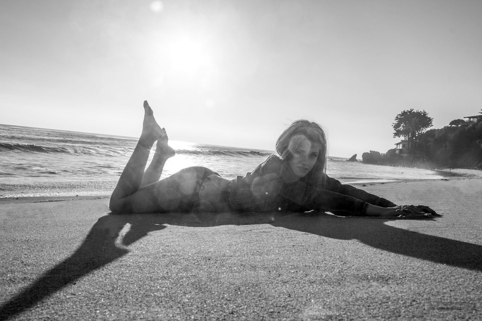 Actresses Lili Reinhart American Beach Lying Down Monochrome
