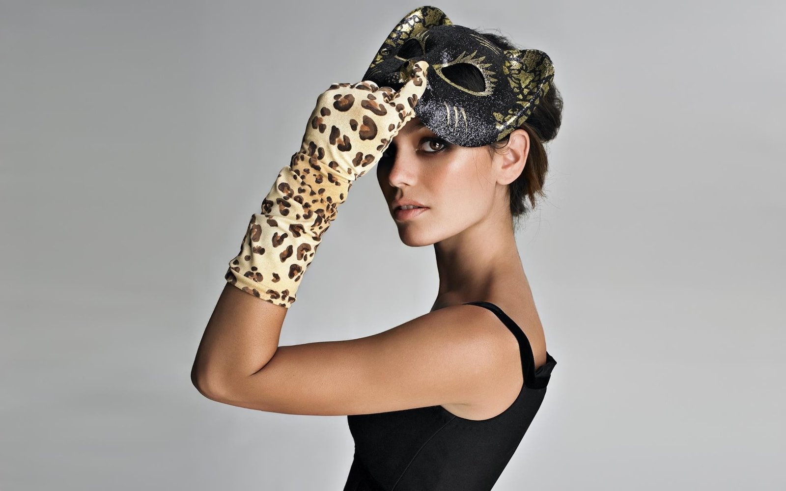Rachel Bilson actress mask women brunette gloves black clothing