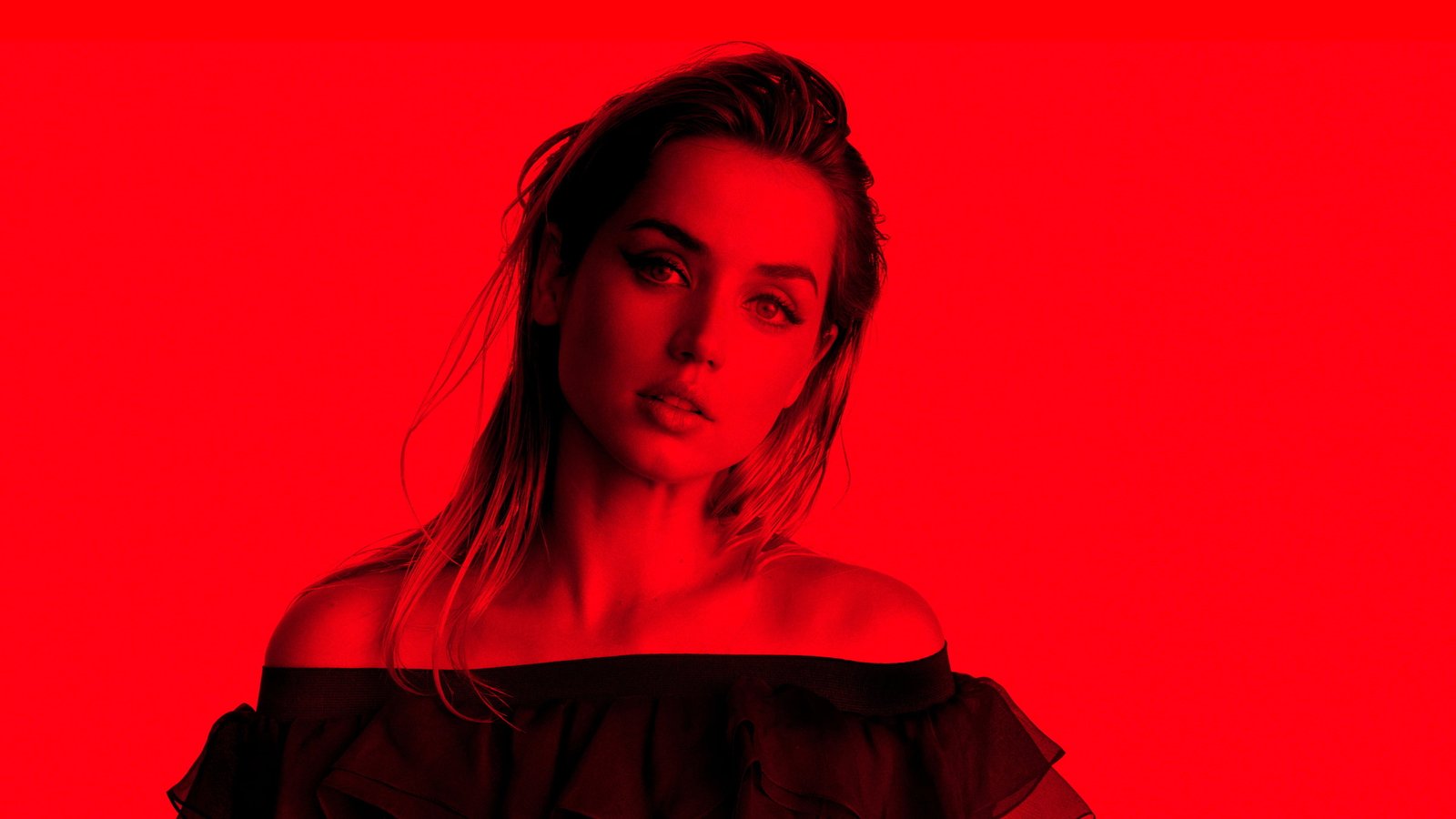 Ana de Armas celebrity actress red background looking at viewer 2k